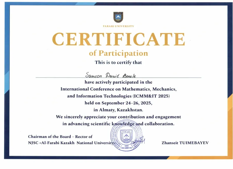 Participation certificate for ICMM&IT 2025.