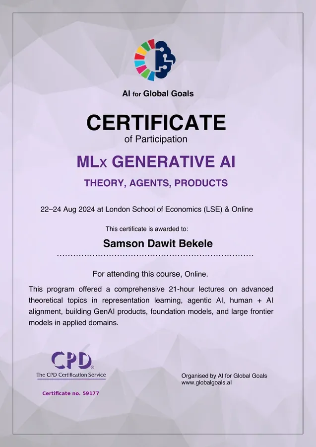 Certificate for MLx Generative AI: Theory, Agents, Products.